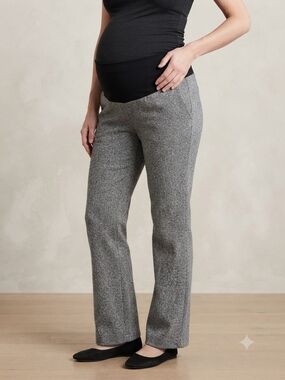Mimi Maternity Wool Blend Tweed Over-the-Belly Trousers Gray Small S